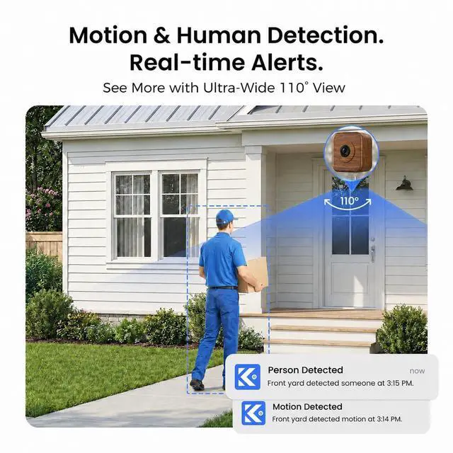 Alt view image 5 of 5 - 5MP 3K Window Camera for Indoor & Outdoor Home Security, Magnetic Mount, Full-Color Night Vision, 24/7 Recording, Free Cloud Storage, No Subscription, Dual-Band WiFi, AI Human Detection, Walnut Wood
