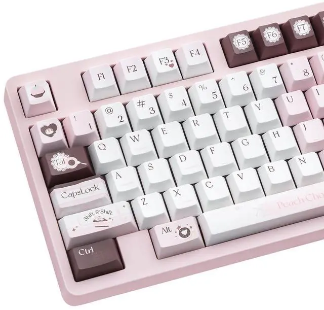 Main image of TIMSEKER Cute Pink Keycap Set - PBT Cherry Profile, Dye Sub, Kawaii White and Brown Chocolate Key Caps for Mechanical Keyboards, 130 Keys
