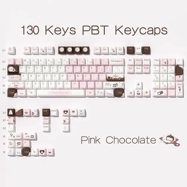 Alt view image 2 of 5 - TIMSEKER Cute Pink Keycap Set - PBT Cherry Profile, Dye Sub, Kawaii White and Brown Chocolate Key Caps for Mechanical Keyboards, 130 Keys