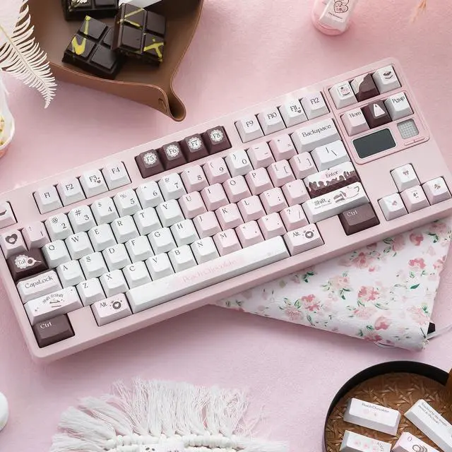 Alt view image 4 of 5 - TIMSEKER Cute Pink Keycap Set - PBT Cherry Profile, Dye Sub, Kawaii White and Brown Chocolate Key Caps for Mechanical Keyboards, 130 Keys