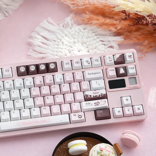 Alt view image 5 of 5 - TIMSEKER Cute Pink Keycap Set - PBT Cherry Profile, Dye Sub, Kawaii White and Brown Chocolate Key Caps for Mechanical Keyboards, 130 Keys