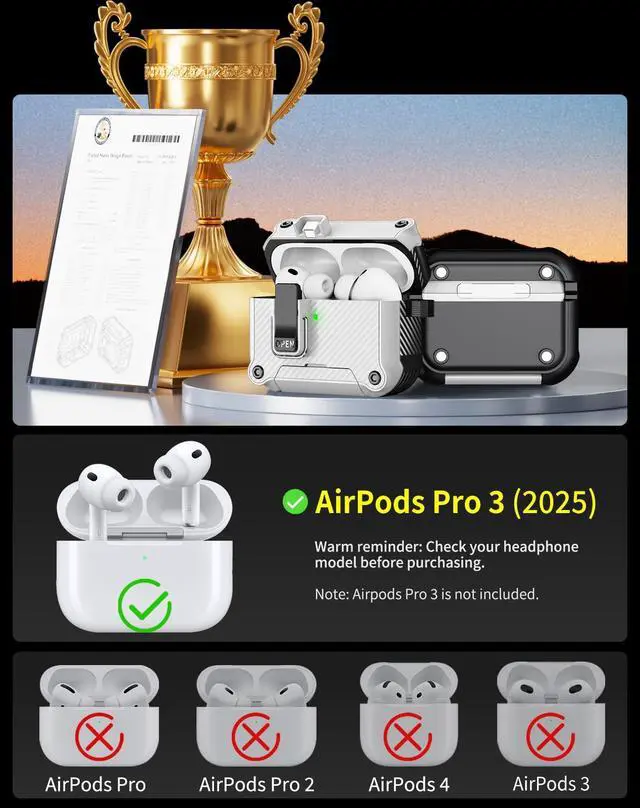 Alt view image 2 of 5 - Pohgelan for AirPods Pro 3 Case with Safety Lock-White