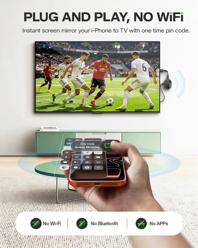 Alt view image 2 of 5 - 4K iOS Wireless Display Adapter Direct Plug & Play Dual-Band 2.4G+5G, AIMIBO HDMI Wireless for i-Phone i-Pad Android Tablet Laptop Casting to HDTV Monitor Projector Support Airplay DLNA