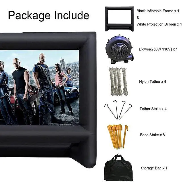 Alt view image 3 of 5 - QILEBA 24 Feet Inflatable Projector Movie Screen Outdoor Indoor, Portable Blow Up Cinema Projection Screen, with Air Blower, Tie-Downs and Storage Bag, for Backyard Pool Party Movie Nights