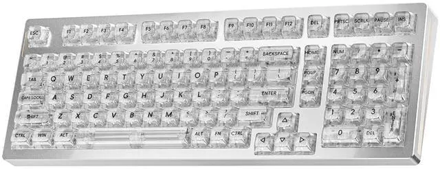 Main image of kutethy KY98 Wireless Mechanical Keyboard with Transparent Keycaps,Full Aluminum CNC,Hot-swappable,Pre-lubed Clicky Switches,Gasket Structure,RGB Backlit,BT5.0/2.4G/USB-C Wired (Silver)