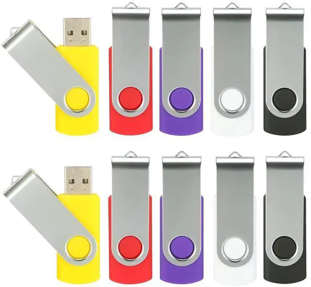 Main image of 4GB USB Flash Drive 10 Pack, USB 2.0 Thumb Drive Jump Drive Bulk Memory Sticks Zip Drives Swivel Keychain Design, Mixed Colors, Pen Drive for File Backup and Transfer