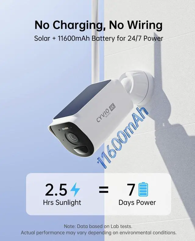 Alt view image 4 of 5 - CYVIO 4K Solar Security Camera System Wireless Outdoor, 4-Cam Kit with Battery & Solar Power, CYVIO Long Range WiFi (Up to 700m), Color Night Vision, PIR Detection, No Subscription