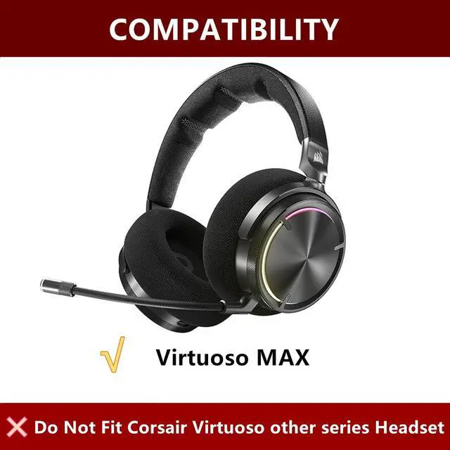 Alt view image 2 of 5 - TaiZiChangQin Cooling Gel Ear Pads Replacement Compatible with Corsair Virtuoso MAX Wireless Gaming Headset Mesh Fabric Ear Cushion ^^ Black