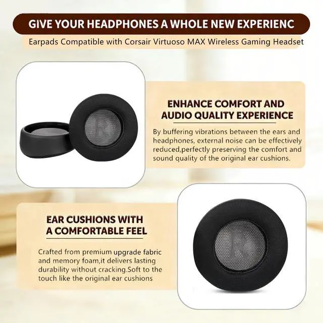 Alt view image 4 of 5 - TaiZiChangQin Cooling Gel Ear Pads Replacement Compatible with Corsair Virtuoso MAX Wireless Gaming Headset Mesh Fabric Ear Cushion ^^ Black