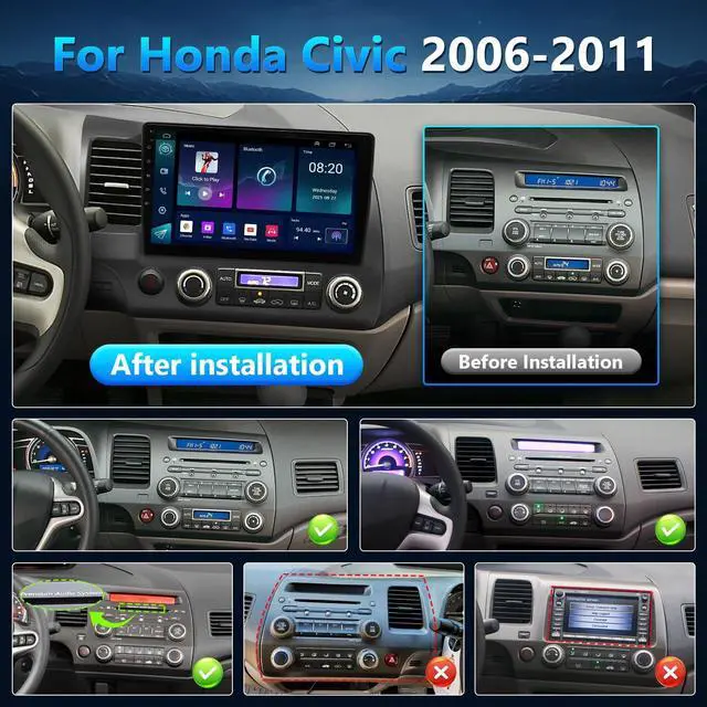 Alt view image 3 of 5 - XGU Car Stereo for Honda Civic 2006 2007 2008 2009 2010 2011 Wireless Apple Carplay Android Auto 10.1" IPS Touchscreen for Honda Civic Android Radio WiFi GPS Navi AHD Camera FM RDS DSP SWC,4+64