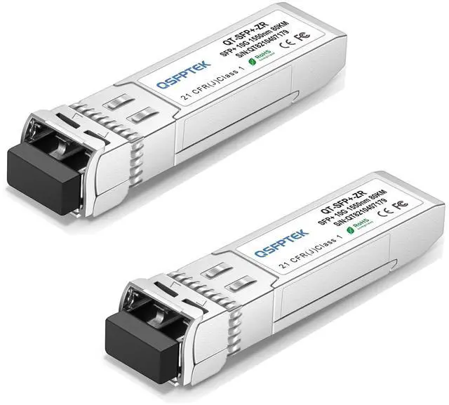 Main image of QSFPTEK 10GBASE-ZR SFP Module, SFP+ 10GBASE-ZR/ZW 1550nm 80km Duplex LC SMF DOM Optical Networking Transceivers, MINI GBIC Compatible SFP-10G-ZR, and Other Open Switch, 2pcs