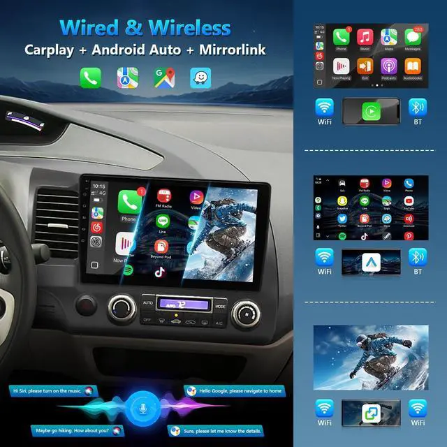 Alt view image 4 of 5 - XGU Car Stereo for Honda Civic 2006 2007 2008 2009 2010 2011 Wireless Apple Carplay Android Auto 10.1" IPS Touchscreen for Honda Civic Android Radio WiFi GPS Navi AHD Camera FM RDS DSP SWC,4+64