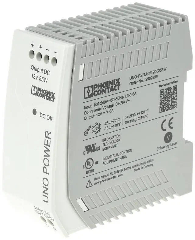 Main image of PHOENIX CONTACT UNO-PS/1AC/12DC/55W AC/DC Converter, 55W, 12V, 4.6A