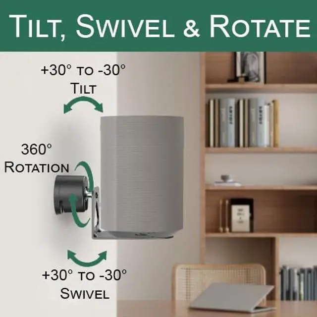 Alt view image 4 of 5 - ynVISION.DESIGN Adjustable Wall Mount Brackets Compatible with SONOS ERA 100, ERA 100 SL, and ERA 300 ^^ Tilts, Swivels and Rotates ^^ Black ^^ 2 Pack