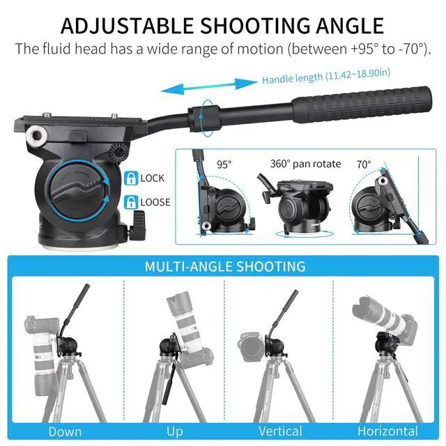 Alt view image 3 of 5 - Video Tripod Head Heavy Duty Camera Fluid Drag Pan Head INNOREL H70 with 1/4 and 3/8 inches Screws Sliding Plate Aluminum Alloy for DSLR Camera Video Camcorders Shooting Filming, Max Load 17 lbs/8 kg