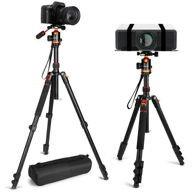 Alt view image 2 of 5 - Nietoto Camera Tripods & Projector Stand, 2 in1 Tripod for Camera with Removable Metal Tray, Heavy Duty Tripod for DSLR. Projector. Sheet Music and Tablet, Extra Metal Spikes and Carry Bag