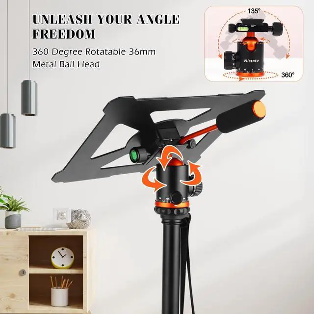 Alt view image 3 of 5 - Nietoto Camera Tripods & Projector Stand, 2 in1 Tripod for Camera with Removable Metal Tray, Heavy Duty Tripod for DSLR. Projector. Sheet Music and Tablet, Extra Metal Spikes and Carry Bag