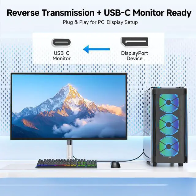 Alt view image 5 of 5 - Cable Matters 40Gbps Bi-Directional USB-C to DisplayPort 2.1 Cable - 0.9m / 3ft, DP40 (UHBR10), 8K@120Hz / 4K@480Hz, DisplayPort to USB C Cable for DP Alt Mode Devices (No Power Delivery)