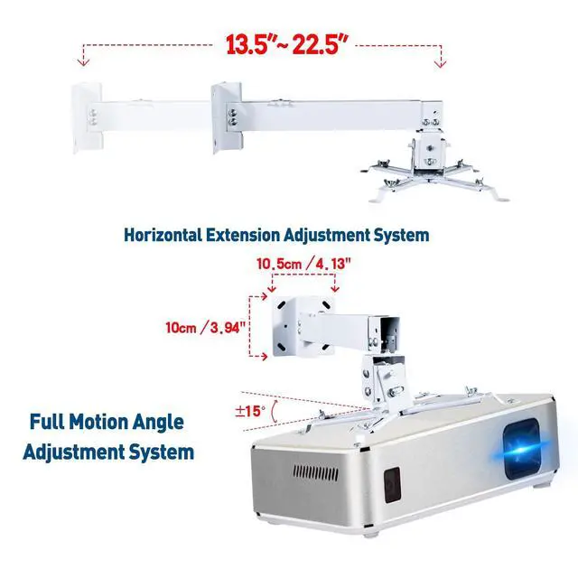 Alt view image 4 of 5 - Homcine Projector Ceiling/Wall Mount White, Low Profile Universal Projector Holder/Bracket/Hanger Kit with Extendable Arm, Adjustable Height Pole Drop Ceiling Quick Release for Epson Optoma Benq