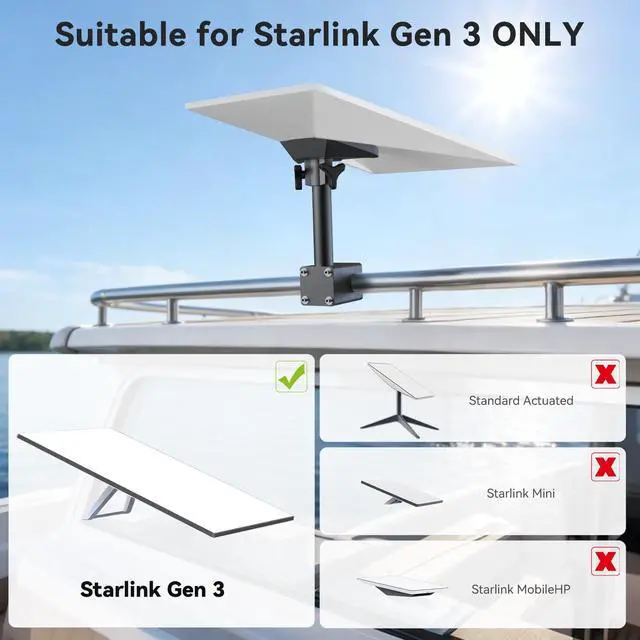 Alt view image 2 of 5 - Mount for Starlink Gen 3, 1.5 Inch Horizontal Round Pipe Mount for Stair Railing, Fence, RV, Outdoor Satellite Dish Bracket, for Star Link 4/4X/V3 Pole Mounts for Camper, and Yacht