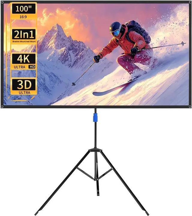Main image of WASJOYE Proiector Screen with Stand 100" - 16:9 4K HD Portable Proiector Screen, 1.2 Gain Indoor Projector Screen, Easy Setup and Carrying, for Home Cinema, Backyard Party Office TV Game