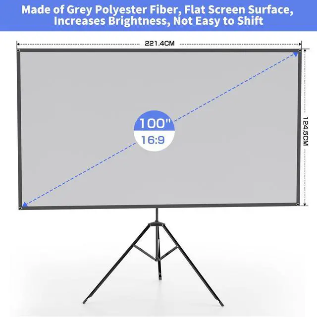 Alt view image 2 of 5 - WASJOYE Proiector Screen with Stand 100" - 16:9 4K HD Portable Proiector Screen, 1.2 Gain Indoor Projector Screen, Easy Setup and Carrying, for Home Cinema, Backyard Party Office TV Game