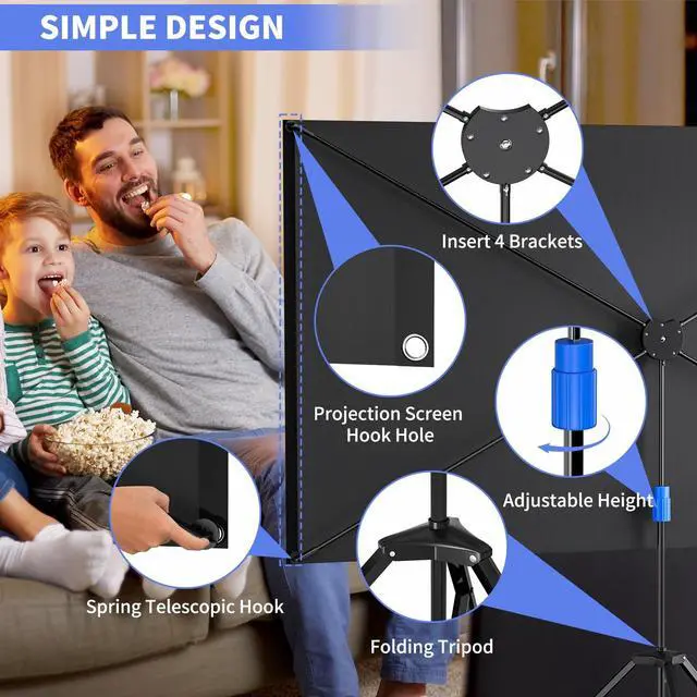 Alt view image 3 of 5 - WASJOYE Proiector Screen with Stand 100" - 16:9 4K HD Portable Proiector Screen, 1.2 Gain Indoor Projector Screen, Easy Setup and Carrying, for Home Cinema, Backyard Party Office TV Game