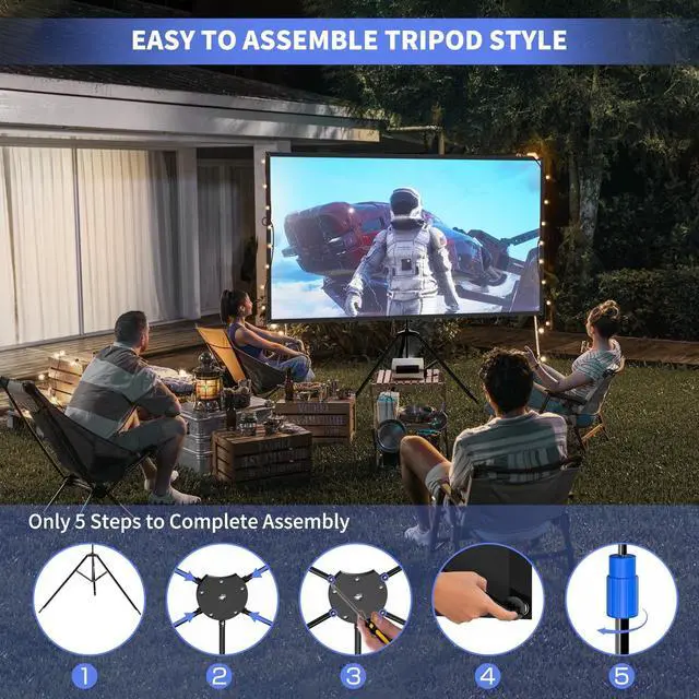 Alt view image 4 of 5 - WASJOYE Proiector Screen with Stand 100" - 16:9 4K HD Portable Proiector Screen, 1.2 Gain Indoor Projector Screen, Easy Setup and Carrying, for Home Cinema, Backyard Party Office TV Game