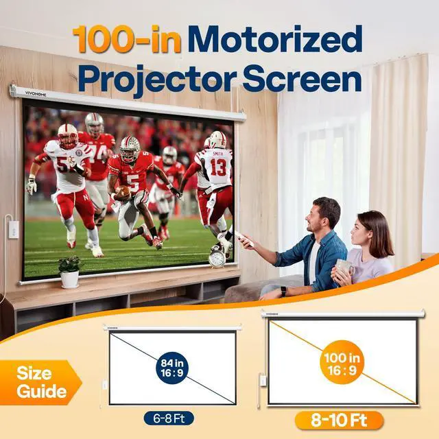 Alt view image 2 of 5 - VIVOHOME 100 Inch 16:9 Motorized Projector Screen, White