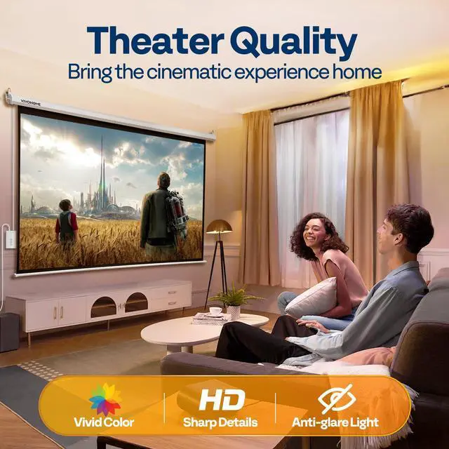 Alt view image 4 of 5 - VIVOHOME 100 Inch 16:9 Motorized Projector Screen, White