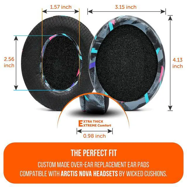 Alt view image 5 of 5 - WC Freeze for Arctis Nova - Hybrid Fabric Cooling Gel Replacement Earpads for Arctis Nova Pro Wired, Nova 7, 5, 4, 3, 1 - Made by Wicked Cushions (Does Not Fit Nova Pro Wireless) ^^ 90's Black