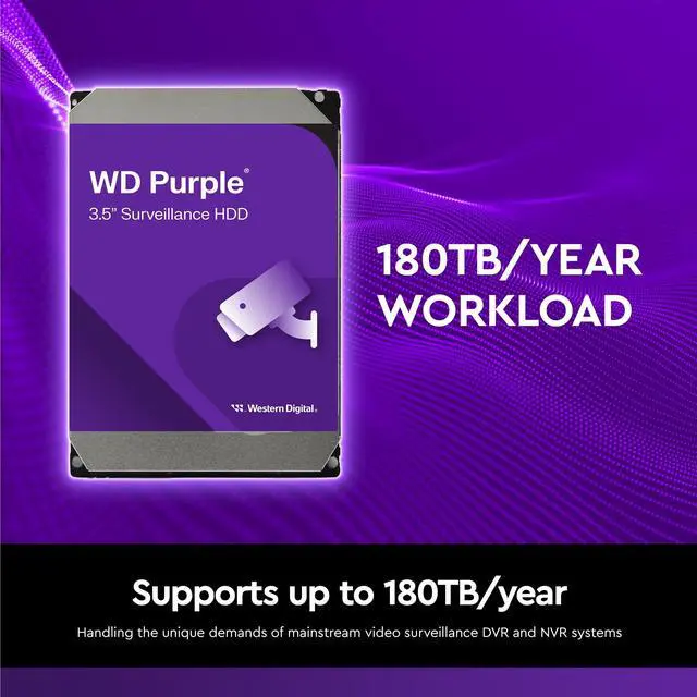 Alt view image 2 of 5 - Western Digital 4TB WD Purple Surveillance Internal Hard Drive HDD - SATA 6 Gb/s, 128 MB Cache, 3.5" - WD44PURZ