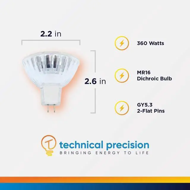 Alt view image 2 of 5 - Technical Precision ENX 82V 360W Projector Bulb MR16 Dichroic Bulb Overhead Projector Light Bulb - GY5.3 2-Flat Pin Base - CC-8 Filament - 3300K - 75 Hours Rated Life - 3 Pack