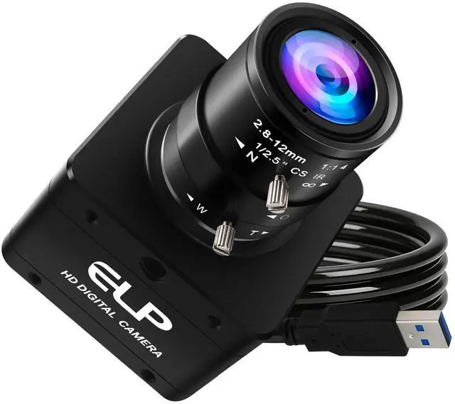 Main image of ELP High Speed Global Shutter USB3.0 Zoom Camera, 720P/200fps, 1200P/120fps, USB3.0/2.0 Manual Focus Lightburn Cameras for Windows, Linux, Mac, Pi, Fast Frame 2.8-12mm 4X Zoom AR0234 Webcam for PC