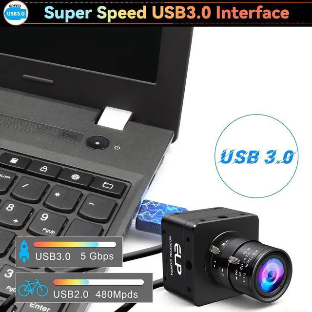 Alt view image 5 of 5 - ELP High Speed Global Shutter USB3.0 Zoom Camera, 720P/200fps, 1200P/120fps, USB3.0/2.0 Manual Focus Lightburn Cameras for Windows, Linux, Mac, Pi, Fast Frame 2.8-12mm 4X Zoom AR0234 Webcam for PC