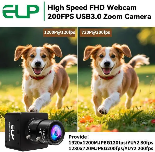 Alt view image 4 of 5 - ELP High Speed Global Shutter USB3.0 Zoom Camera, 720P/200fps, 1200P/120fps, USB3.0/2.0 Manual Focus Lightburn Cameras for Windows, Linux, Mac, Pi, Fast Frame 2.8-12mm 4X Zoom AR0234 Webcam for PC