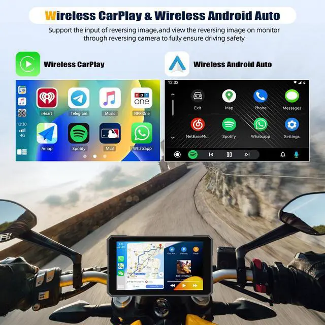 Alt view image 2 of 5 - CarPlay Screen for Motorcycle,Portable Wireless Carplay/Android Auto for Motorcycle,5 inch IPS Waterproof Portable Radio GPS Display for Motorbike with Bluetooth,TF Port/Type-C