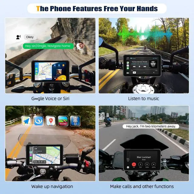 Alt view image 3 of 5 - CarPlay Screen for Motorcycle,Portable Wireless Carplay/Android Auto for Motorcycle,5 inch IPS Waterproof Portable Radio GPS Display for Motorbike with Bluetooth,TF Port/Type-C