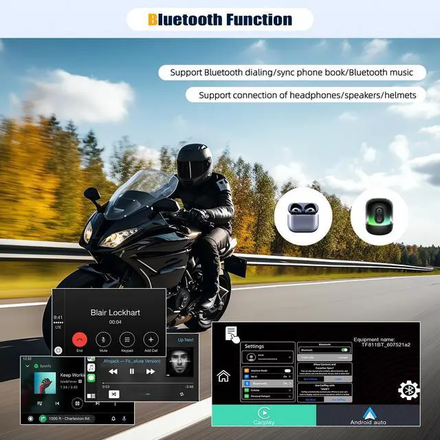 Alt view image 4 of 5 - CarPlay Screen for Motorcycle,Portable Wireless Carplay/Android Auto for Motorcycle,5 inch IPS Waterproof Portable Radio GPS Display for Motorbike with Bluetooth,TF Port/Type-C