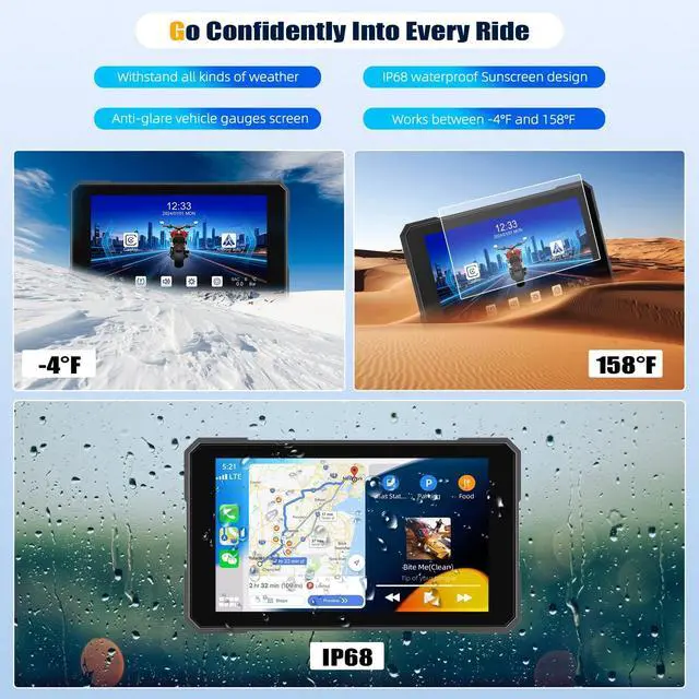 Alt view image 5 of 5 - CarPlay Screen for Motorcycle,Portable Wireless Carplay/Android Auto for Motorcycle,5 inch IPS Waterproof Portable Radio GPS Display for Motorbike with Bluetooth,TF Port/Type-C