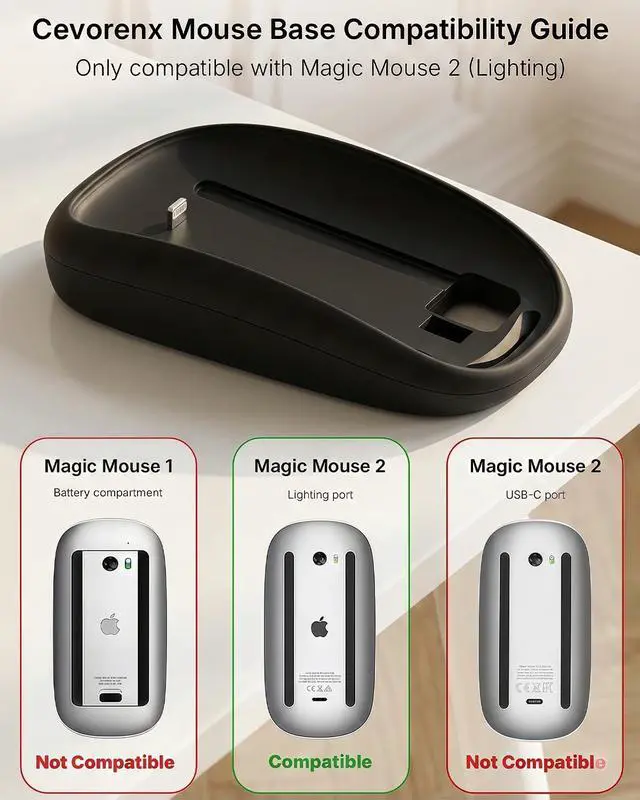 Alt view image 4 of 5 - Cevorenx Magic Mouses Charger Base Wireless Charging Dock for Apple Magic Mouse 2 (Lightning), Ergonomic Wand Mouse Grip with MagSafe Charging Support (Black),Charger and Mouse not Included