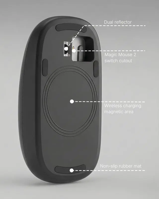 Alt view image 5 of 5 - Cevorenx Magic Mouses Charger Base Wireless Charging Dock for Apple Magic Mouse 2 (Lightning), Ergonomic Wand Mouse Grip with MagSafe Charging Support (Black),Charger and Mouse not Included