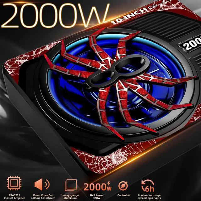 Alt view image 2 of 5 - 2000W Under Seat Subwoofer with Amp 10" Subwoofer and Amp Package Slim Subs