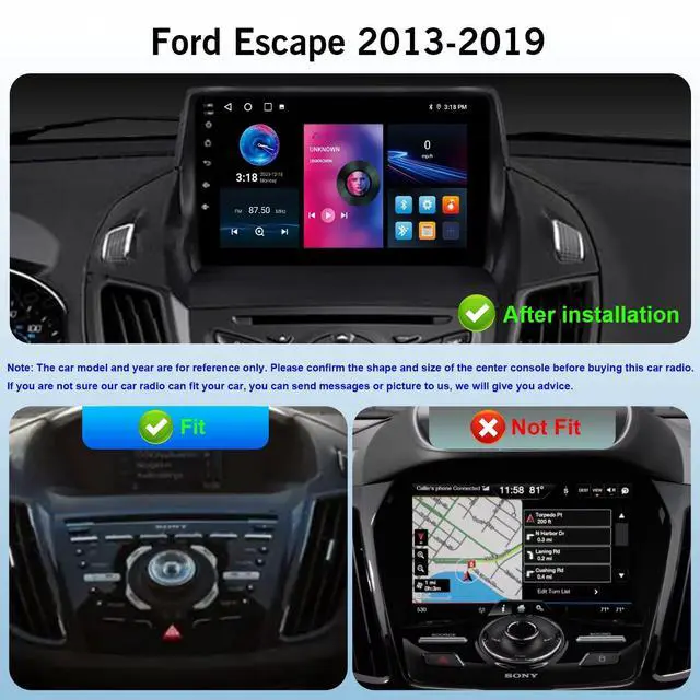 Alt view image 2 of 5 - 8 Core Car Radio for Ford Escape 2013-2019 with Wireless CarPlay & Android Auto, 9" HD Touchscreen Android 13 4+32G Radio Stereo Upgrade, SWC/AM/FM/RDS, 1080P Camera