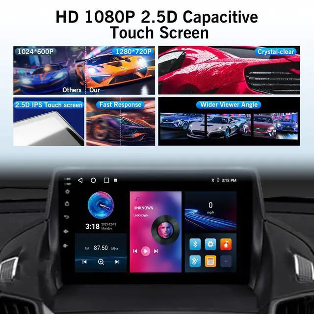 Alt view image 5 of 5 - 8 Core Car Radio for Ford Escape 2013-2019 with Wireless CarPlay & Android Auto, 9" HD Touchscreen Android 13 4+32G Radio Stereo Upgrade, SWC/AM/FM/RDS, 1080P Camera