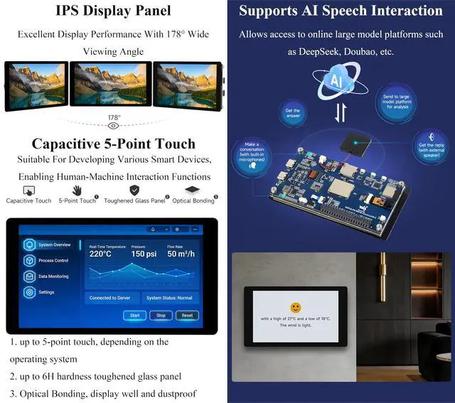 Alt view image 4 of 5 - ESP32-P4 5inch Touch LCD Dev Board, Based on ESP32-P4 and ESP32-C6, Onboard 5inch Capacitive IPS Display 720 x 1280, Supports AI Speech Interaction, Wi-Fi 6, Bluetooth, with Speaker