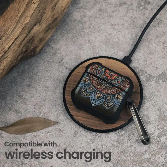 Alt view image 5 of 5 - Black Solid Wood for AirPods 4 Case (2024) (USB-C), Mandala Harmony