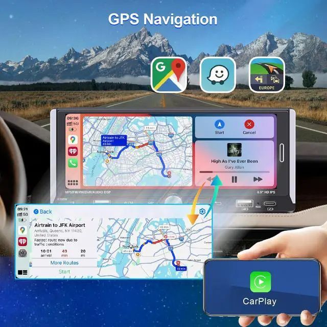 Alt view image 4 of 5 - Single Din Car Radio Compatible with Wireless Apple CarPlay,6.9''Car Stereo