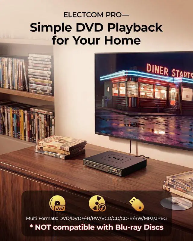 Alt view image 2 of 5 - DVD Players for TV with HDMI, DVD Players that Play All Regions, Simple DVD Player with Easy Operation, CD Player for Home Stereo System, Included HDMI and RCA Cable, with Big Buttons Remote Control