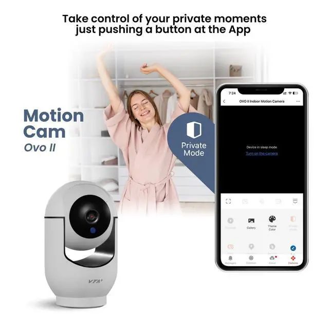Alt view image 3 of 5 - Smart 2K Indoor Camera - PTZ Control with 355 Horizontal and 150 Vertical Rotation, 2-Way Audio, Night Vision, Privacy Mode, Smart Motion Detection, 3MP Resolution, Alexa/Google Compatible